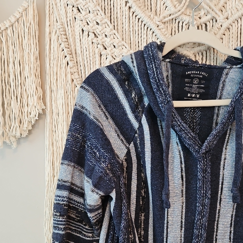 American Eagle Navy and White Striped Pullover